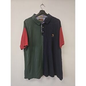 Out of Character Polo Shirt Mens 1XT Green Navy Red Colorblock Crest Patch 90s